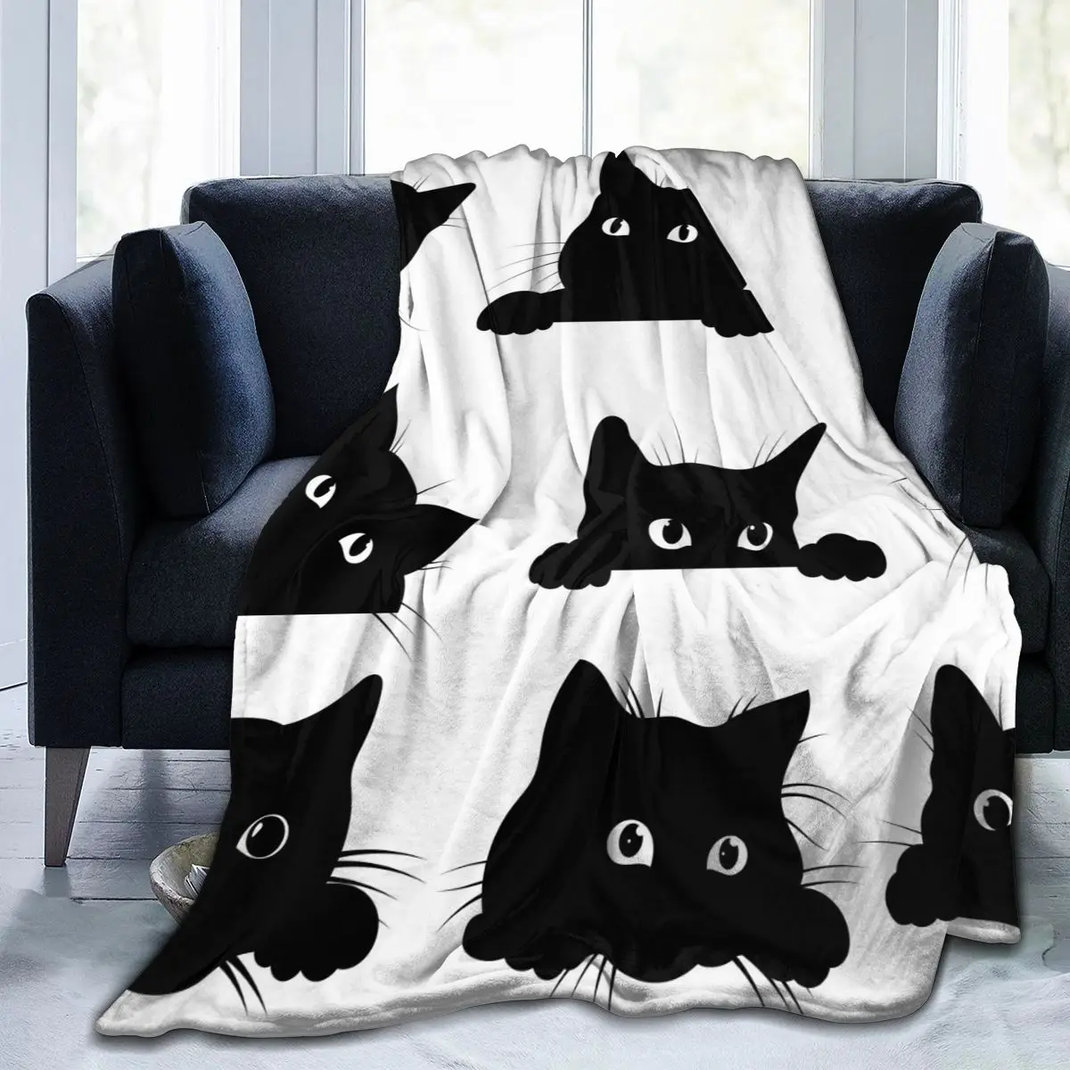 

Manta de franela para gatos negros que dan aspecto a las esquinas, ropa fina de lavado mecánico, mantas suaves y cálidas para so
