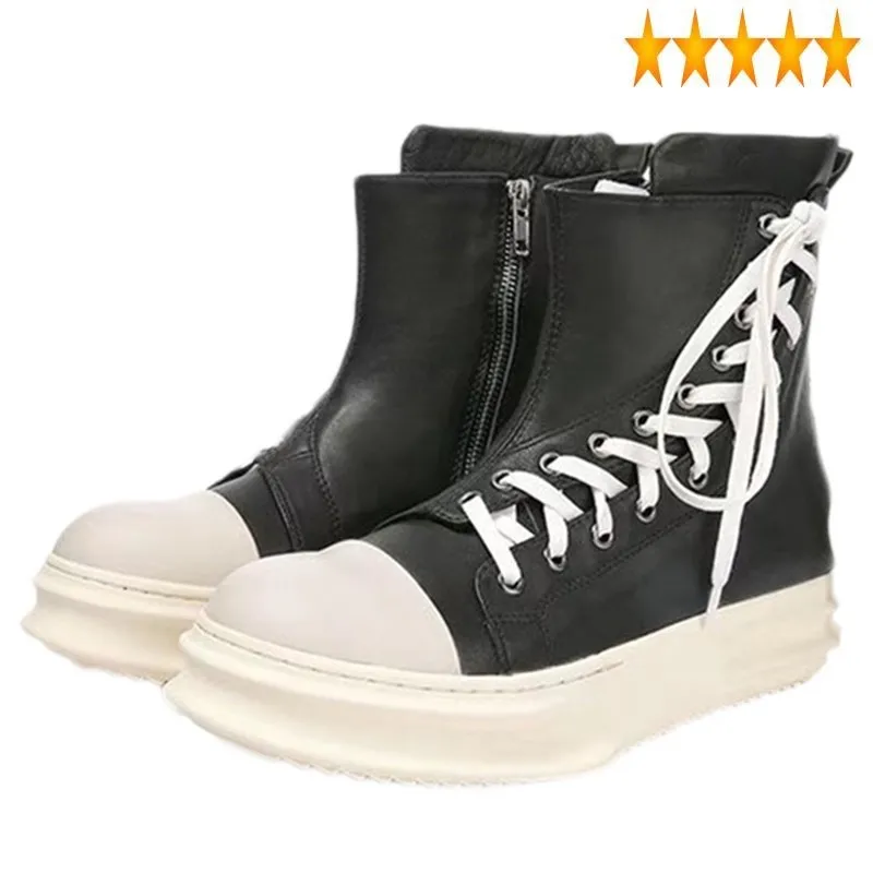 

Hip Mens New Hop Gothic Lace Up Thick Platform Shoes High Top Sneakers Genuine Leather Winter Fleece Lining Casual Ankle Boots