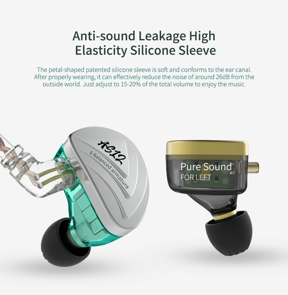 KZ AS12 6BA привод в ухо наушник 6 сбалансированных арматуры HIFI Мониторинг наушники гарнитура наушники KZ AS16 AS10 ZS10 C16