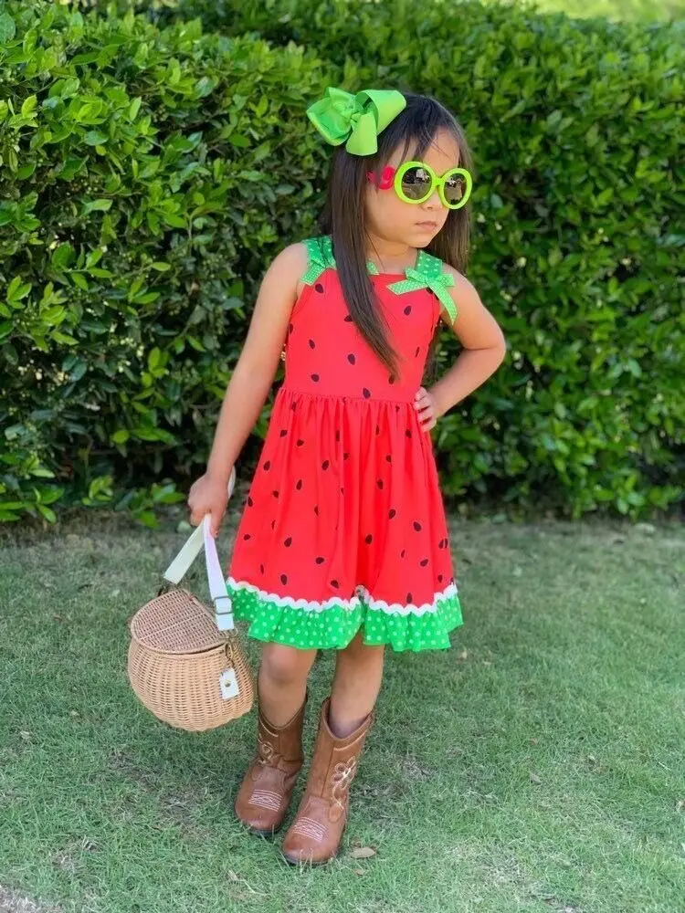 Летнее платье для маленьких девочек в виде фруктов арбуза красного и зеленого