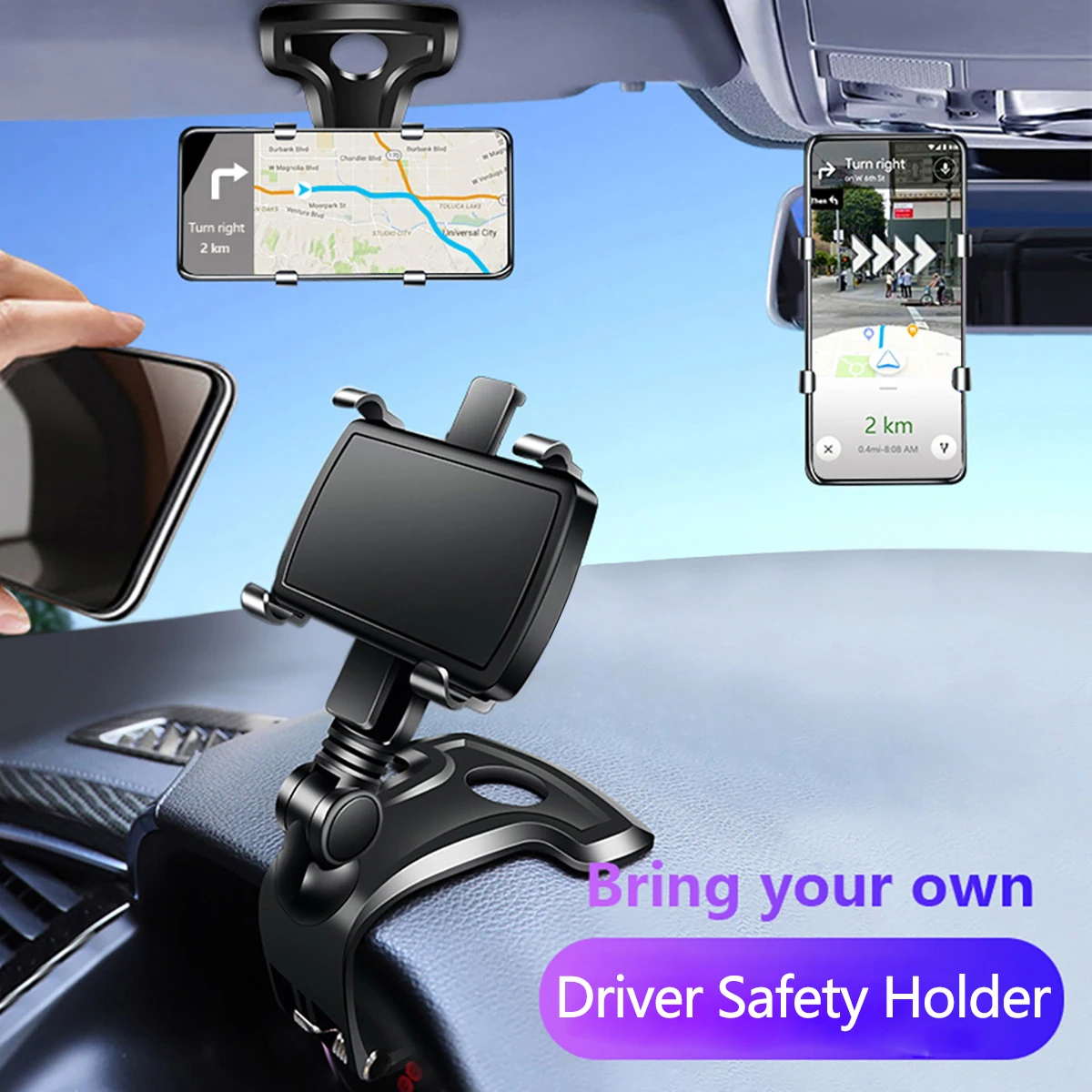 

FONKEN Dashboard Car Phone Holder Hud Navigation 4~6.5 Smartphone Support in Car sun visor rearview mirror Mobile Cilp Stand