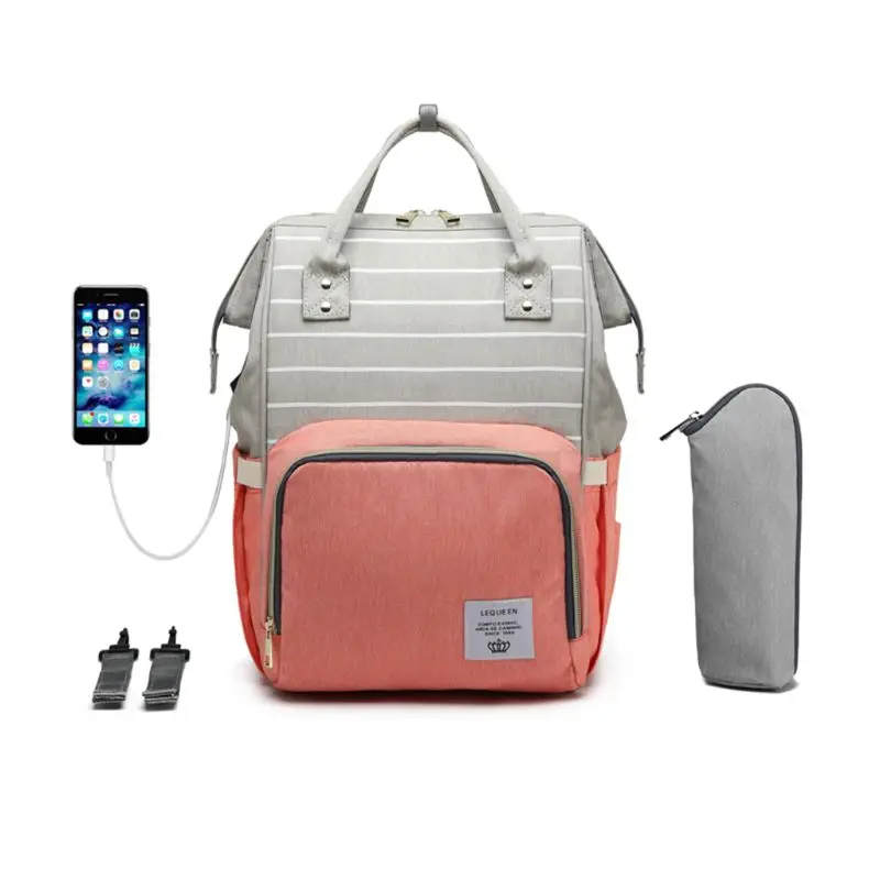 

D0UD Многофункциональный рюкзак для детских подгузников, рюкзак для мам с USB-портом для зарядки, ремни для коляски, вместительная сумка для по...