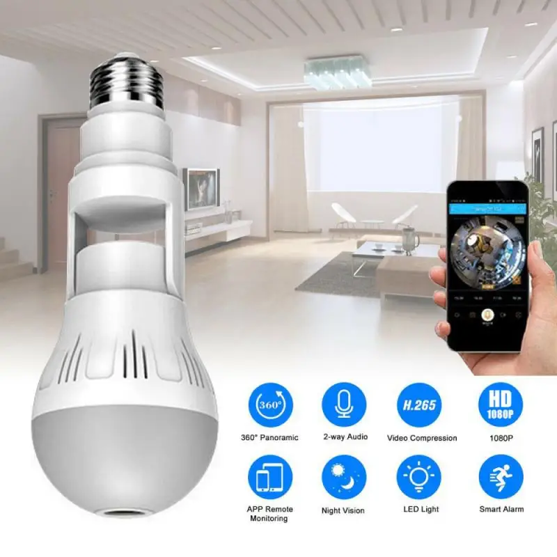 

360 Degree LED Light 1080P Wireless Panoramic Home Security WiFi CCTV Fisheye Bulb Lamp IP Camera Two Ways Audio Cam