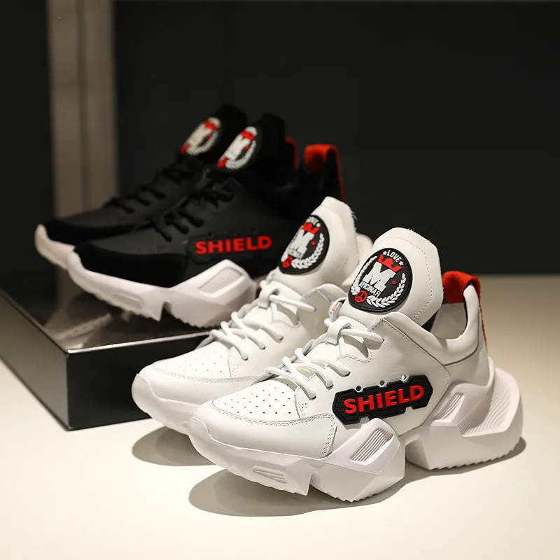 Женские белые кроссовки черные на платформе из натуральной кожи 2019|Женские и