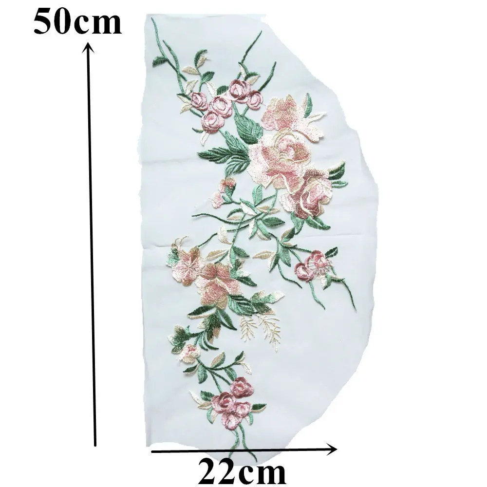 Зеленая вышитая Цветочная аппликация кружевная ткань отделка воротника сетка