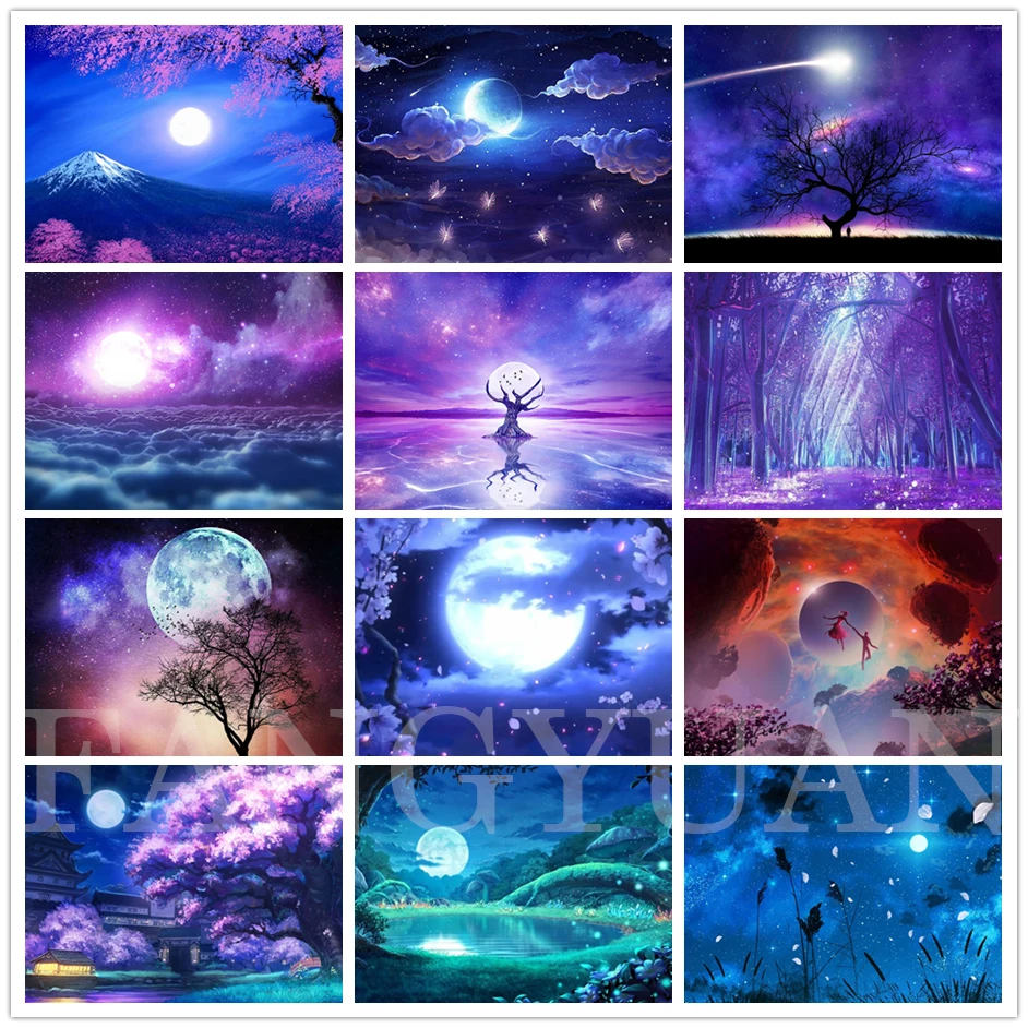 

5D Diy Diamond Painting Moon Night Scenery Full Square Drill Cross Stitch Nature Landscpae Rhinestone Embroidery Home Decoration
