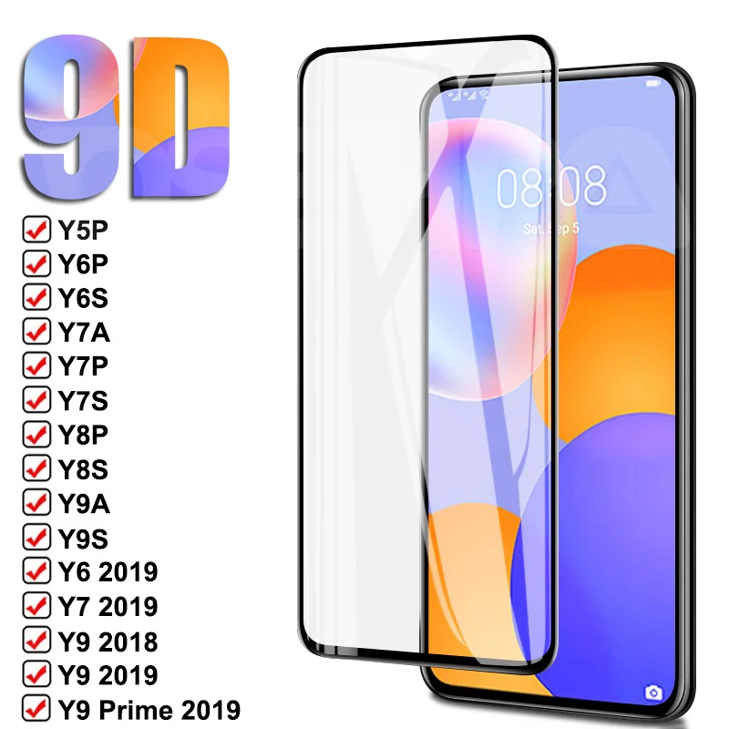 Защитное стекло 9D для Huawei Y5P Y6P Y6S Y7A Y7P Y7S Y8P Y8S Y9A Y9S Y6 Y7 Y9 Prime 2018 2019 защитная пленка