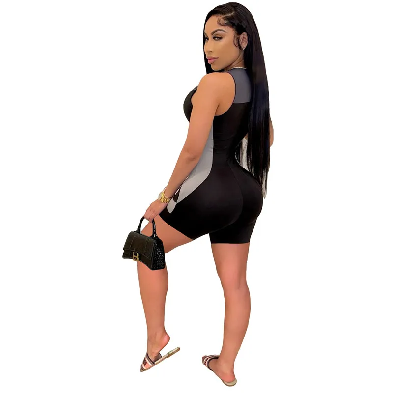 

Summer Jumpsuit Women O-Neck Sleeveless Rompers Printed Playsuits Fashion Slim Zipper Overalls Casual Woman Clothing Monos Mujer