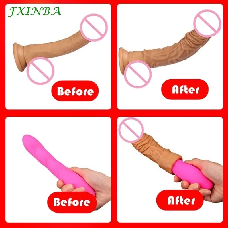 FXINBA 3 размера жидкий силиконовый рельефный удлинитель для мужского члена