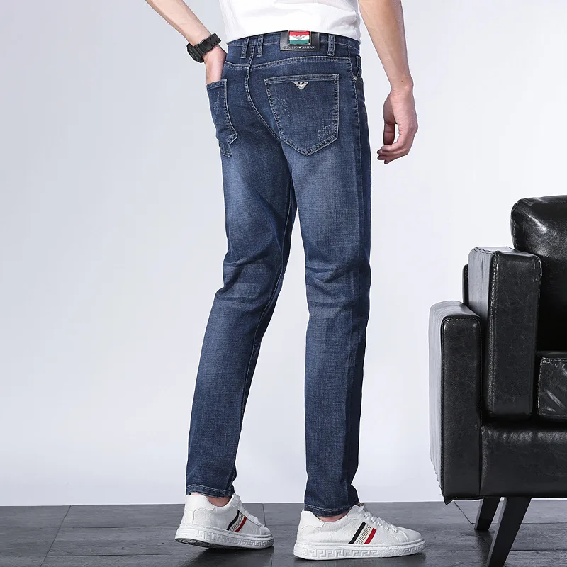 

Summer Thin Men's Jeans Regular Fit Elastic Italy Eagle Brand Fashion Business Pants Male Smart Causal Jeans Denim Trousers