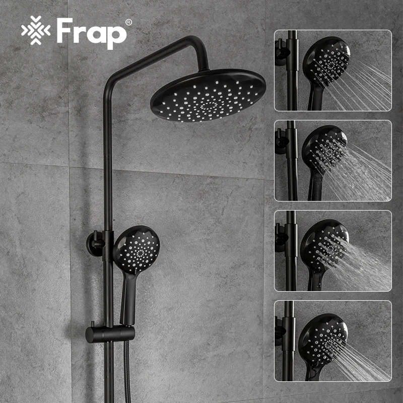 

Frap New Rainfall Shower Set Showers For Bathroom Faucet Black Shower System Hot Shower Mixer Brass F2449-6