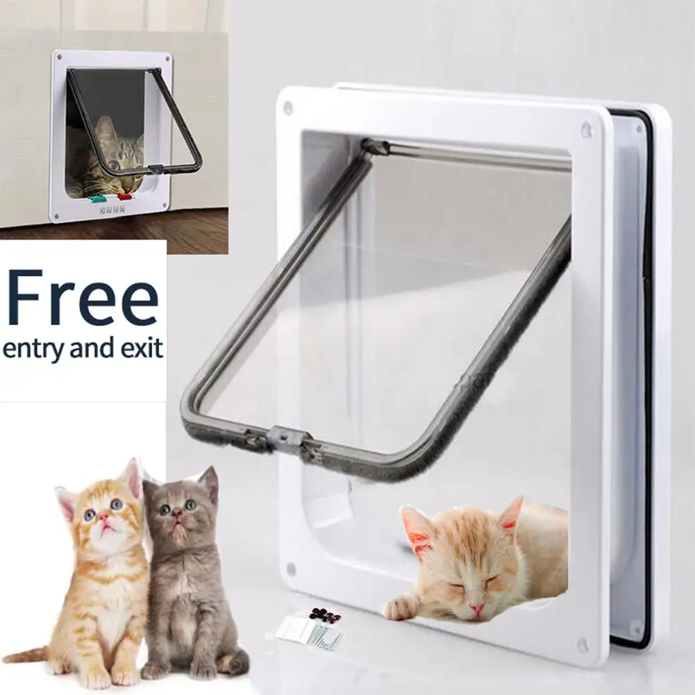 Pet Dog Door 4 Way Lockable Security Flap for Cat Kitten Wall Mount Animal Small Gate | Дом и сад