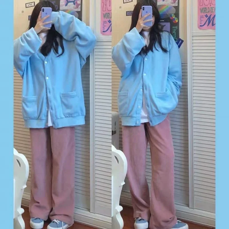 Женский повседневный уличный Топ Синий Свободный Тонкий для студентов