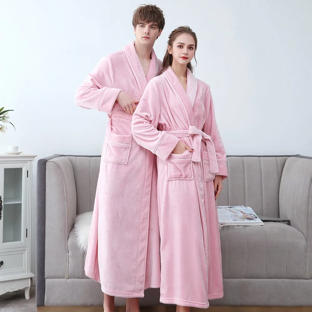 

Plus Size 3XL Couple Men Robe Winter Flannel Soft Kimono Gown Lovers Large Long Bathrobe Nightwear Thick Warm Women Sleepwear