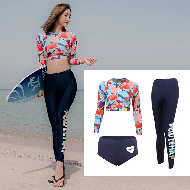 

Women's Rash Guard Crop Tops and Pants Long Sleeve Bathing Suits Printed UV Sun Protection Swim Shirt Tankini Swimwear