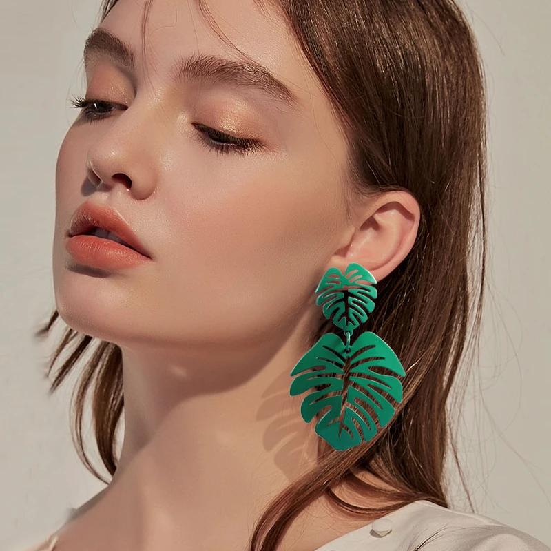 Винтажные металлические серьги листья HOCOLE длинные подвески желтого и зеленого