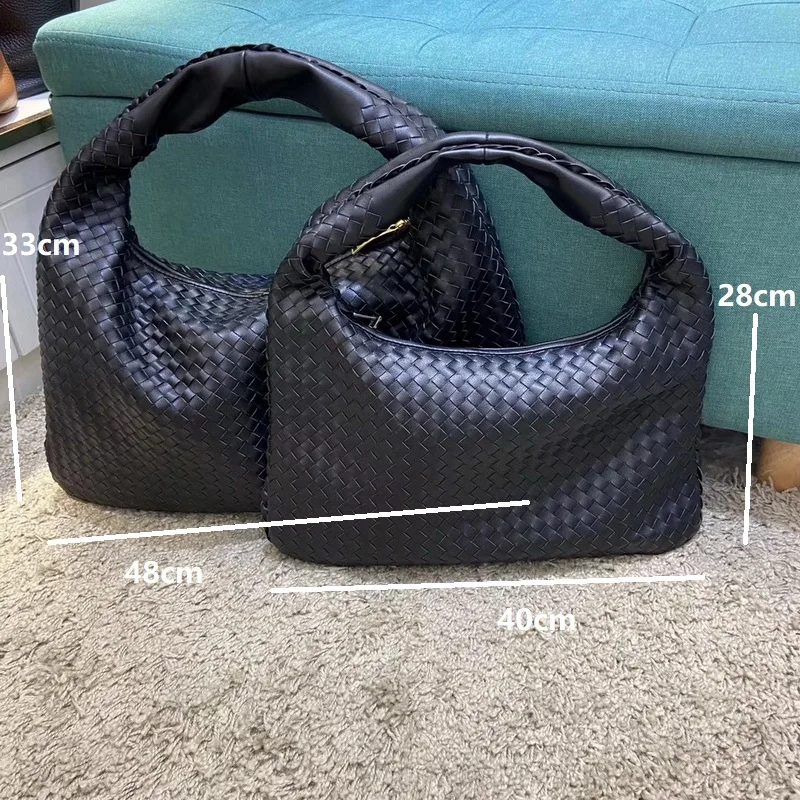

Woven Leather Handbags Big Large Capacity Horn Dumpling Bag 2021 New One-shoulder Portable Vintage Totes Shoulder Bag