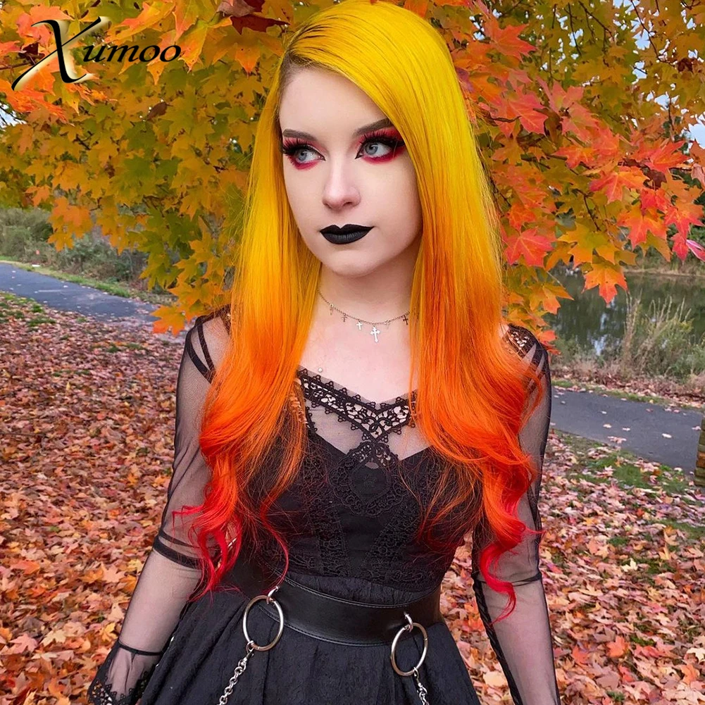 

XUMOO Cosplay Wig Sexy Ombre Yellow Orange Lace Front Wig Cuticle Aligned Body Wave Virgin Brazilian Human Hair For Black Women