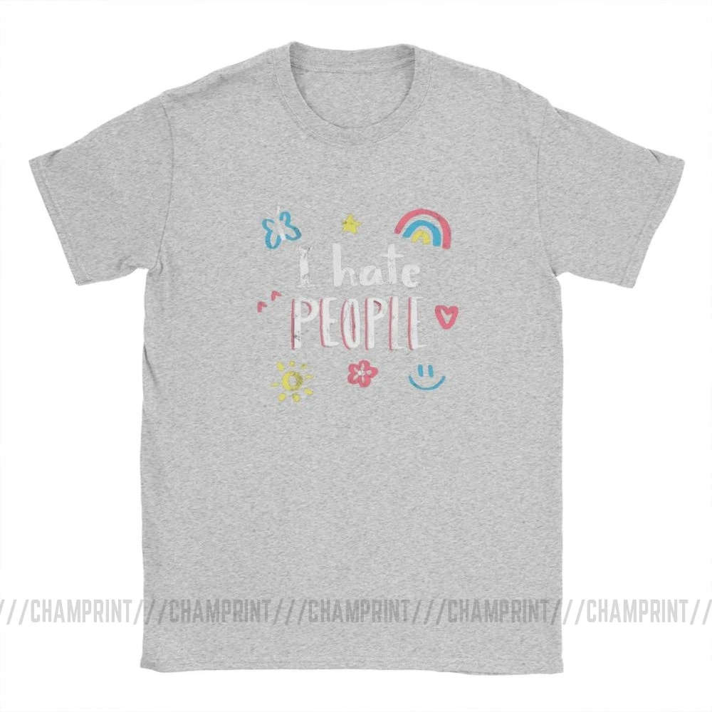 Серый Футболки с надписью «I Hate People Humor» для мужчин, топы с изображением улыбки радуги, цветов и бабочек, одежда с коротким рукавом, футболки из хлопка с графическим принтом - Цвет: Серый