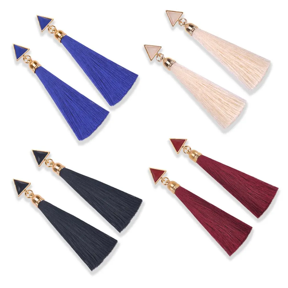 

Bohemian Earrings Geometric Triangle Long Hanging Tassels Earrings Women Ladies Ethnic Hanging Rope Jewelry for Party Beach