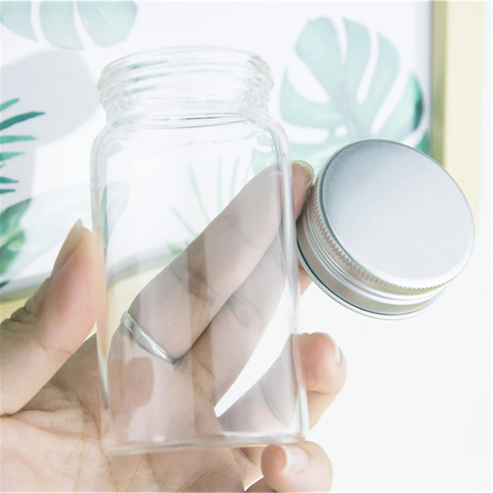 100ml Customized Glass Jars Chromatic Aluminium Cap Empty Clear Vitreous Vials Refillable Containers 12pcs