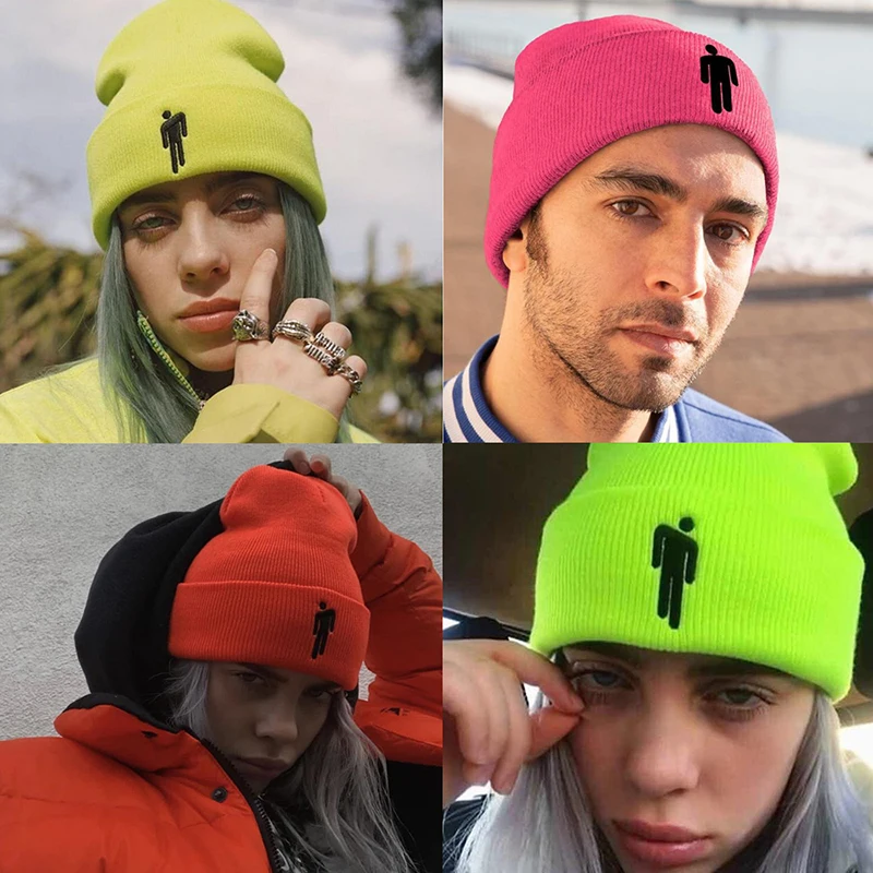 Billie Eilish Beanie 14 цветов вязаная зимняя женская шапка однотонный хип-хоп трикотажный свитер шапка для девочек повседневные теплые шапки