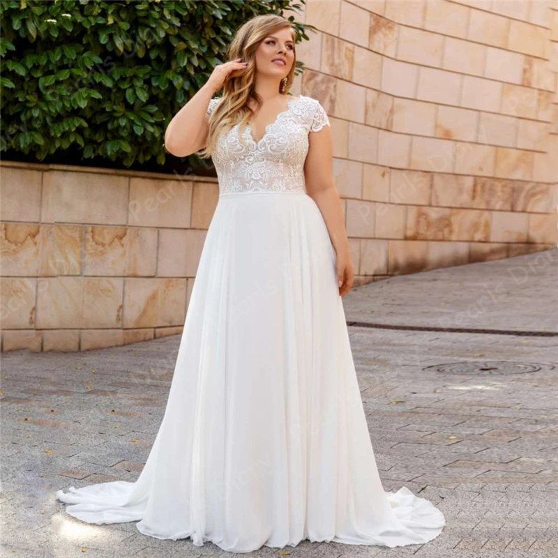 

Tempting Lace Appliques Bridal Gowns For Bride 2020 Robe De Mariee Customized Chiffon Beach Backless Wedding Dresses Plus Size