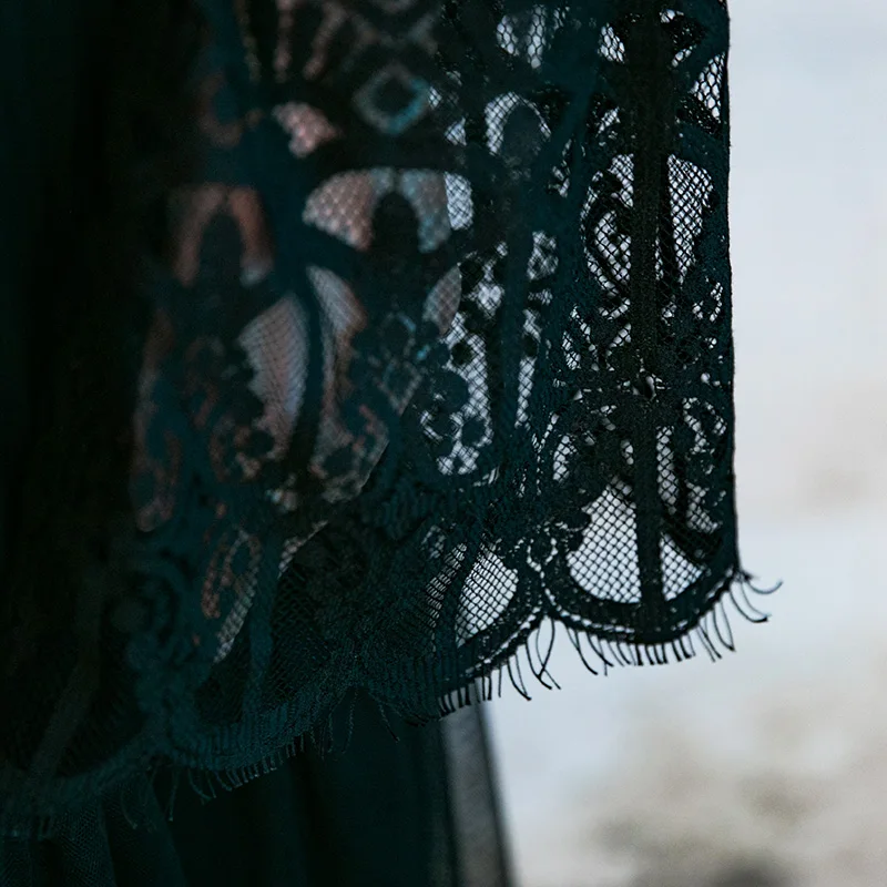 Женские кружевные топы на молнии с расклешенными рукавами и цветочным принтом