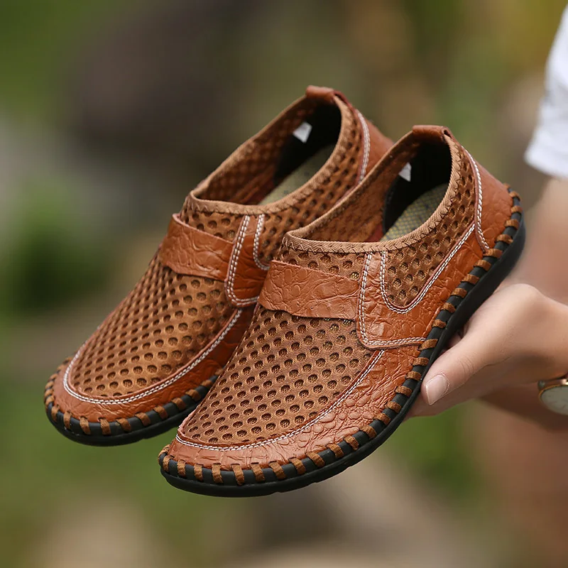 

Men's Casual Shoes Men Leather Loafers Flat Handmade Outdoor Breathable Moccasins Designer Shoes Comfortable Sneakers Size 38.50