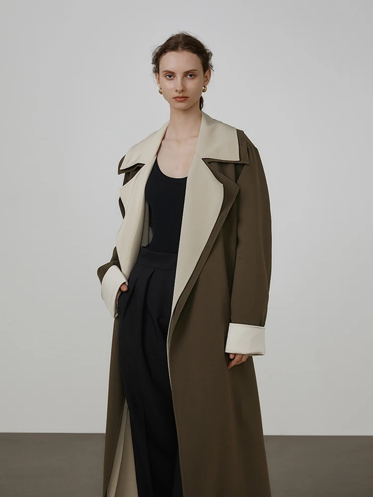 【Biutefou】2022 Spring Women Original Design Long Spliced Trench Coats Fake Two Pieces With Belt |
