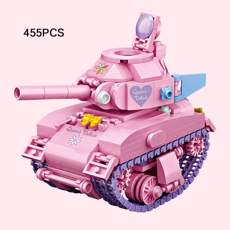 Милая немецкая Розовая модель танка M4 Sherman среднего размера ww2 мини конструктор