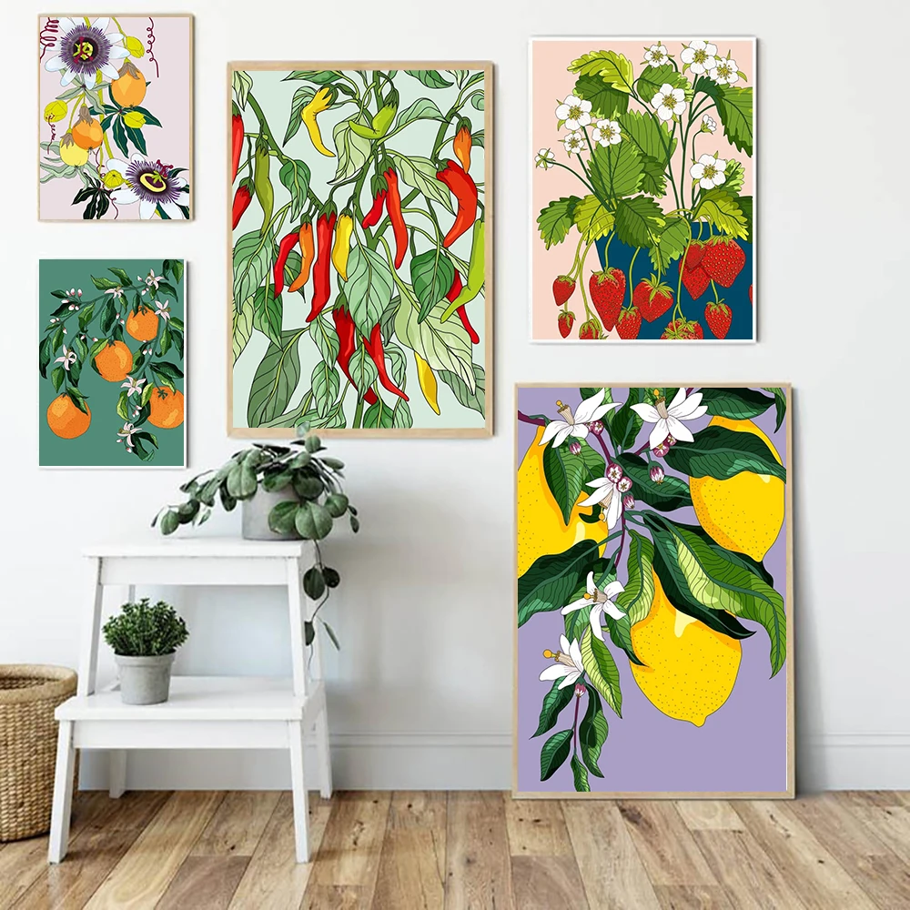 

Abstract Lemon Chilli Flower Orange Vintage Plant Wall Art Canvas Painting Posters And Prints Wall Picture For Living Room Decor