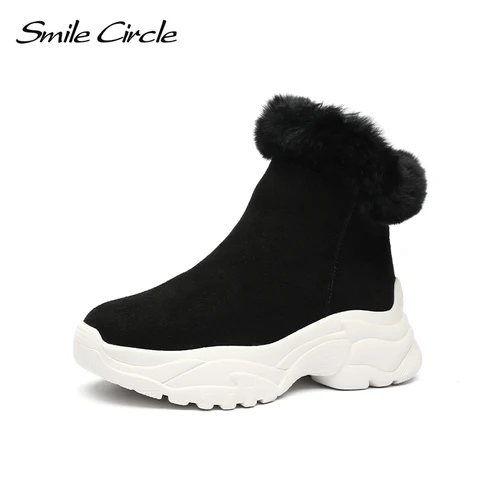 Женские замшевые ботинки Smile Circle, зимние короткие ботинки на плоской платформе, с плюшевой подкладкой, теплые, на толстой подошве