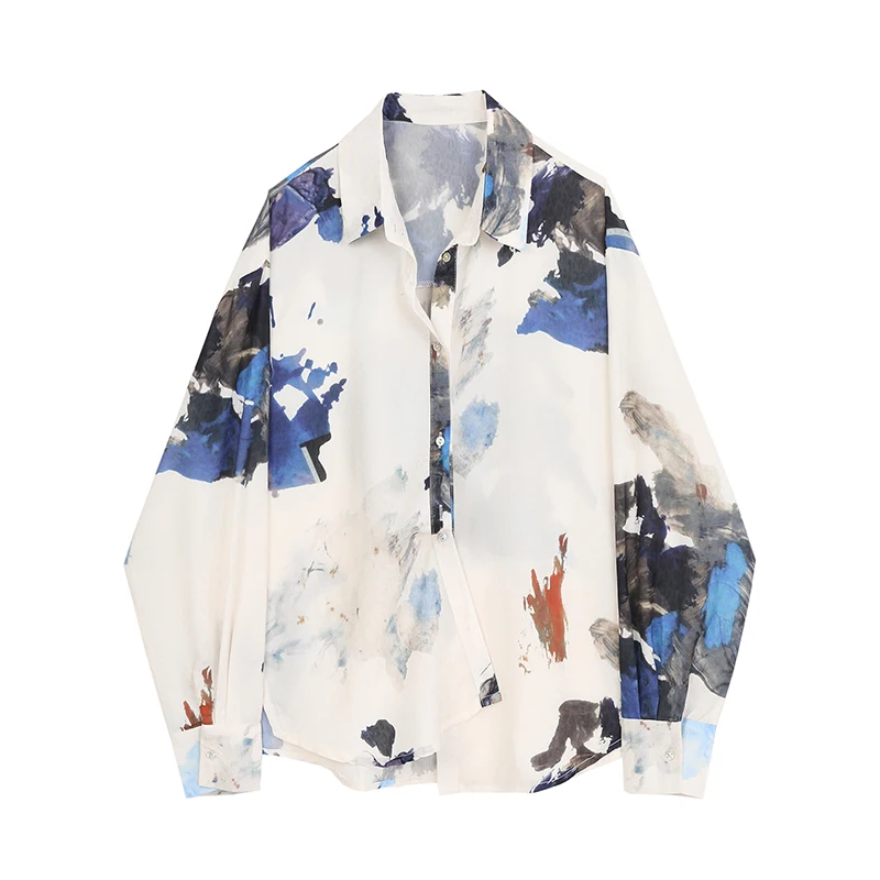 

New Hot selling personality printing women tops korean fashion long sleeve blouse casual ladies work button up shirt female B