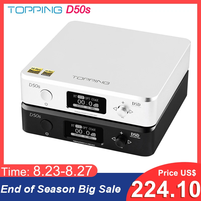 Декодер TOPPING D50s ES9038Q2M * 2 DAC Bluetooth 5 0 LDAC DSD512 32 бит/768 кГц Hi Res аудио HIFI поддержка входа