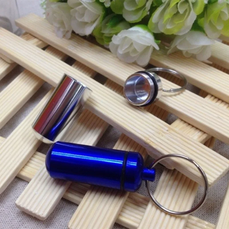 

A Portable Drug Pill Aluminum Bottle Waterproof Drug Holder Container Keychain Health Care Medicine Box Key Ring Case