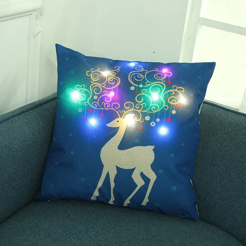 

Christmas Elk LED Light Cushion Cover 45*45cm Cotton Linen Pillow Covers Home Decor Sofa Cushions Pillow Cases KD-0586