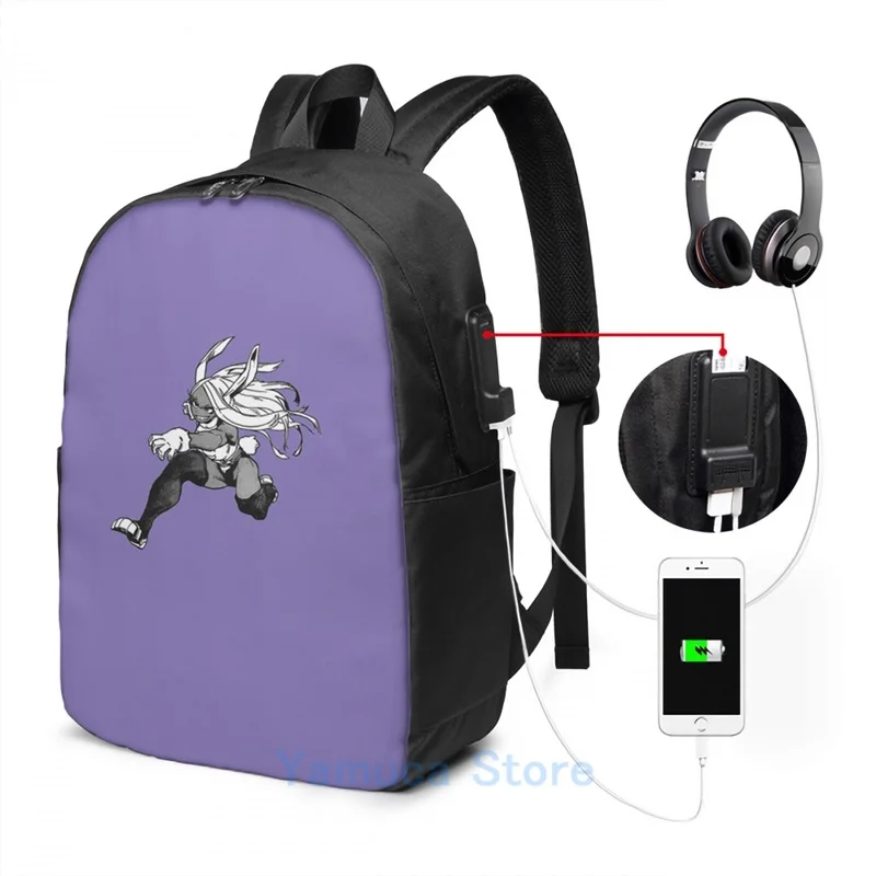 Забавный рюкзак с графическим принтом кролик в действии USB-зарядкой мужские
