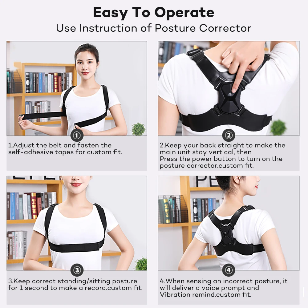 

2021 New Smart Induction Posture Correction Belt Motion Sensing Back Shoulder Brace Support Voice Prompt Adjustable Waist Straps