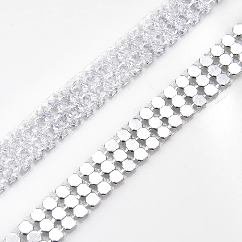 2 м/лот Золотая сетка металлическая отделка 1 см Ширина 3 ряда Стразы Кристалл