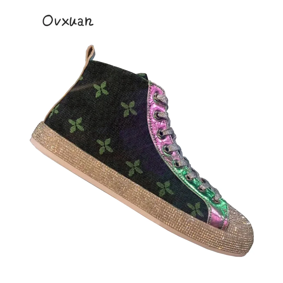 

Винтажные ботинки OVXUAN, со шнуровкой, стразы, на плоской платформе, на молнии, с вышивкой, мужские ботильоны, 2021