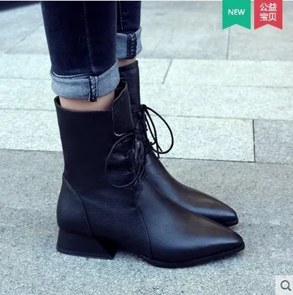 Для зрелых женщин ботинки с низким голенищем Прочные на шнуровке из PU