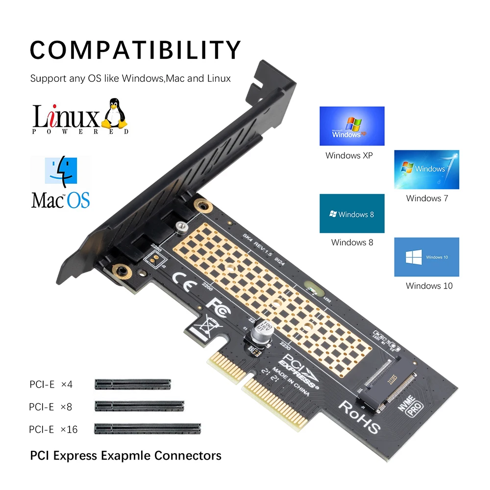 RGEEK M.2 NVMe SSD NGFF TO PCIE X4 adapter M Key interface card Suppor PCI Express 3.0 x4 2230-2280 Size m.2 FULL SPEED good | Компьютеры