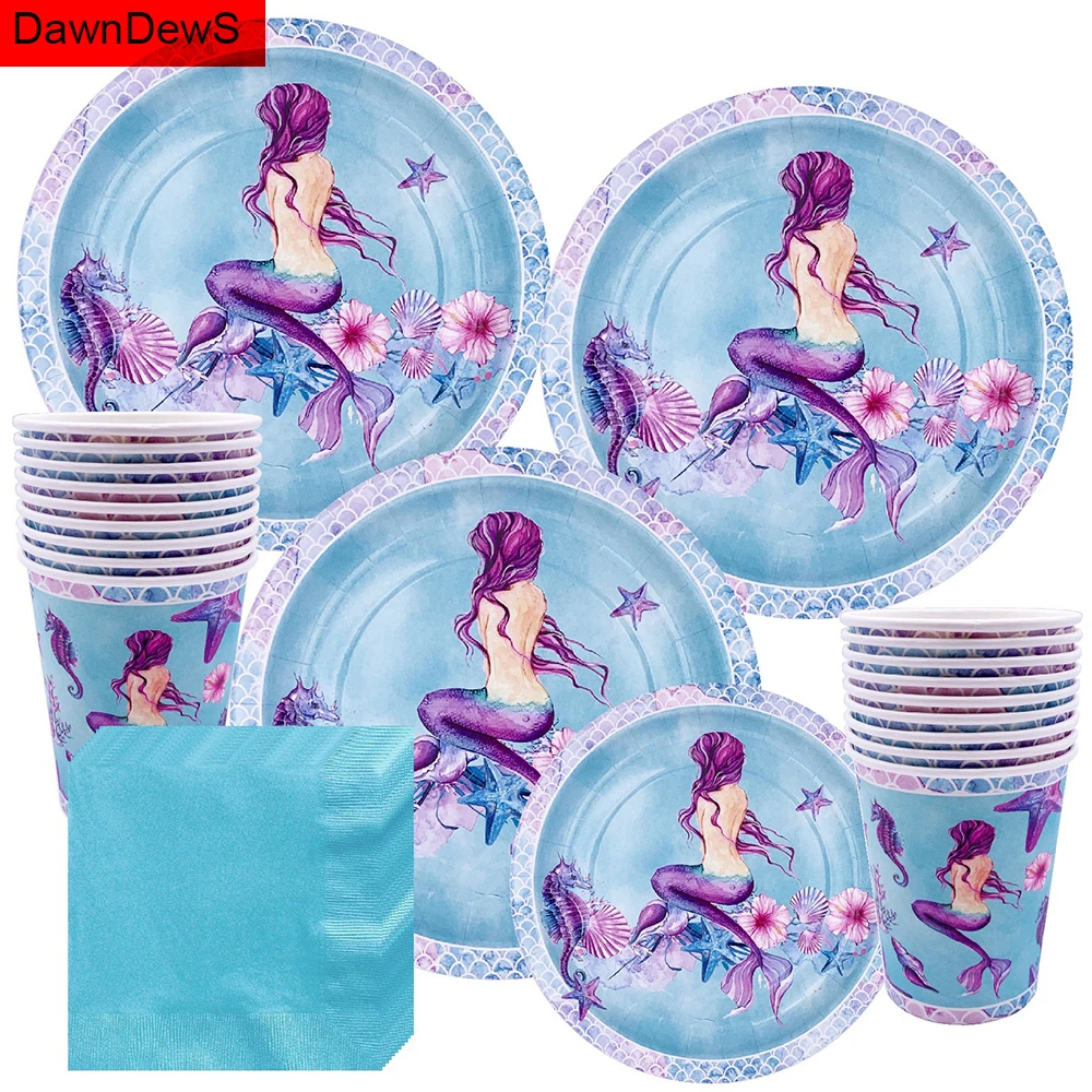 Маленькая Русалка День рождения украшения Дети 1st Одноразовые Партии Посуда