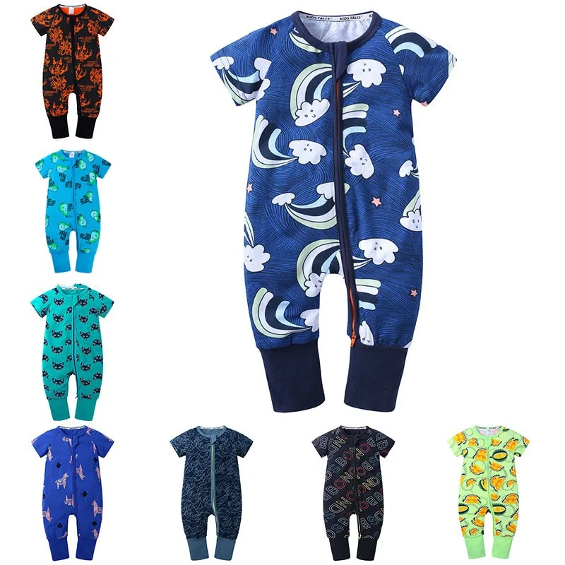 

2020 Summer Baby Cute Cotton Cartoon Print Rompers Boys Girls Short Sleeve Jumpsuit Sleepsuit Baby Clothing