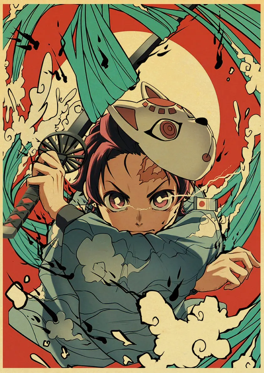 Винтажные постеры демон убийца Kimetsu no Yaiba аниме плакат настенный Арт Ретро плакат живопись украшение для гостиной домашний декор