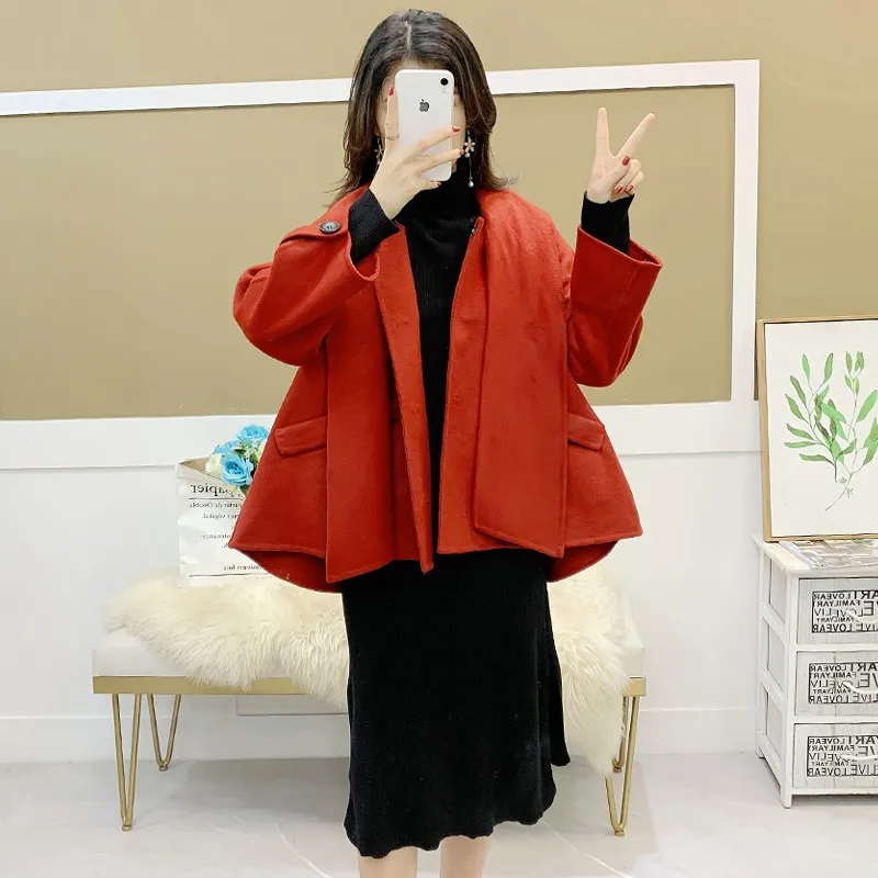 

Vintage Women Scarf Collar Woolen Blends Cloak Short Loose Fit Wool Jacket Autumn Winter Retro Ladies Mantle Outerwear Coats