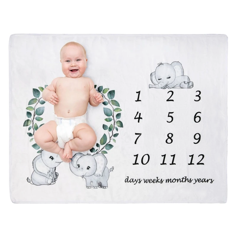 

Baby Monthly Record Growth Milestone Blanket Newborn Soft Flannel Swaddle Wrap Photography Props Background Cloth