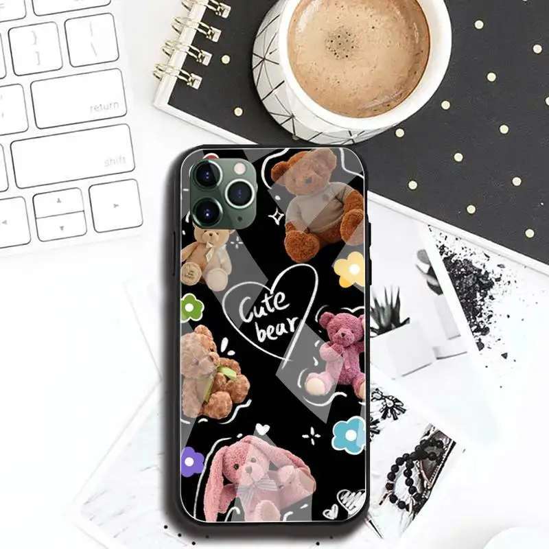 

Ins Cartoon Graffiti bear Korean Phone Case Tempered Glass For iPhone 12 Pro Max Mini 11 Pro XR XS MAX 8 X 7 6S 6 Plus SE 2020