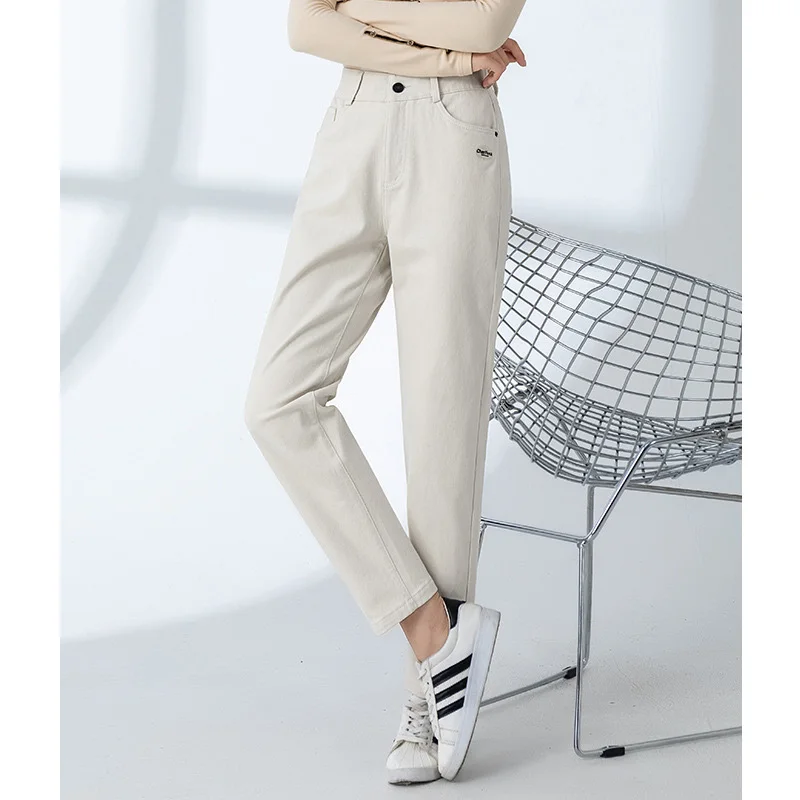 Джинсы женские с завышенной талией базовые свободные прямые штаны-султанки из